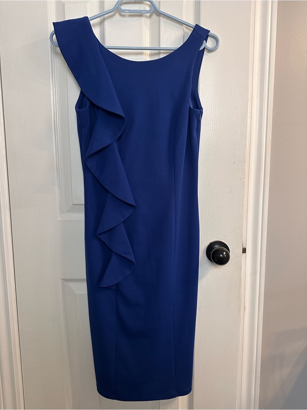 Royal Blue One-Shoulder Ruffle Midi Dress